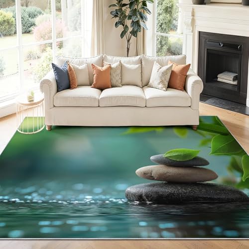 Générique 50 x 80 cm Tapis Entrée Intérieur, Multicolore Antidérapant Tapis Lavable, Pile Courte Tapis Salon Zen Décoration Galets Plantes Feuilles pour...
