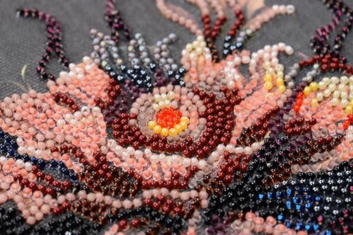 Image of Wizardi Bead Embroidery kit - Flower of the Night. Colorful Beads, Beading Needles. DIY Kit. Embroidery for Beginners. Home Decor. AMB-100 Abris Art