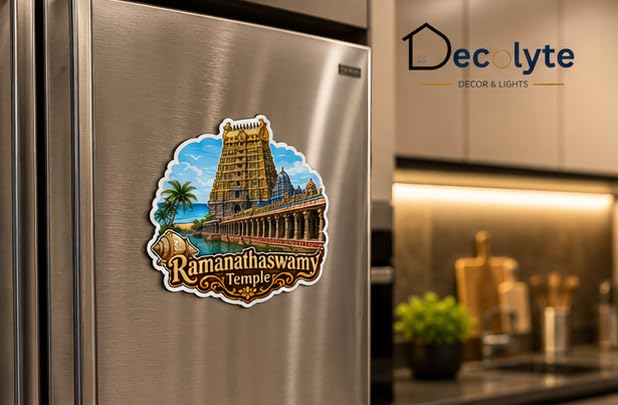 Image of Ramanathaswamy Temple Theme Wooden Fridge Magnet Souvenir | 3x3 in Kitchen Home Decor Gift