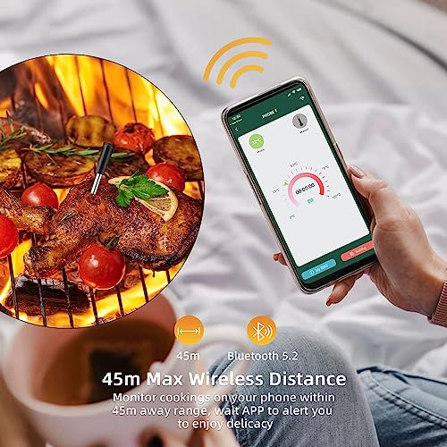 Grillthermometer Kabellos Smarte Fleischthermometer Funk Bratenthermometer für BBQ, Grill, Ofen, Backen, Drehspieß, Fernbedienung über Bluetooth 5.2 mit der Smart App,... – Bild 4