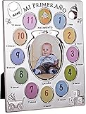 Regalos Más de Más - Portafotos Plateado "Mi Primer Año" con Trasera de Terciopelo de 13 Fotografías. (09485)