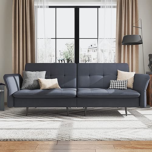 HONBAY Convertible Folding Futon Sofa Bed for Small Space, Sleeper Sofa Couch Bed with Adjustable Armrest and Tufted Cushions, Bluish Grey HONBAY Convertible Folding Futon Sofa Bed for Small Space, Sleeper Sofa Couch Bed with Adjustable Armrest and Tufted Cushions, Bluish Grey