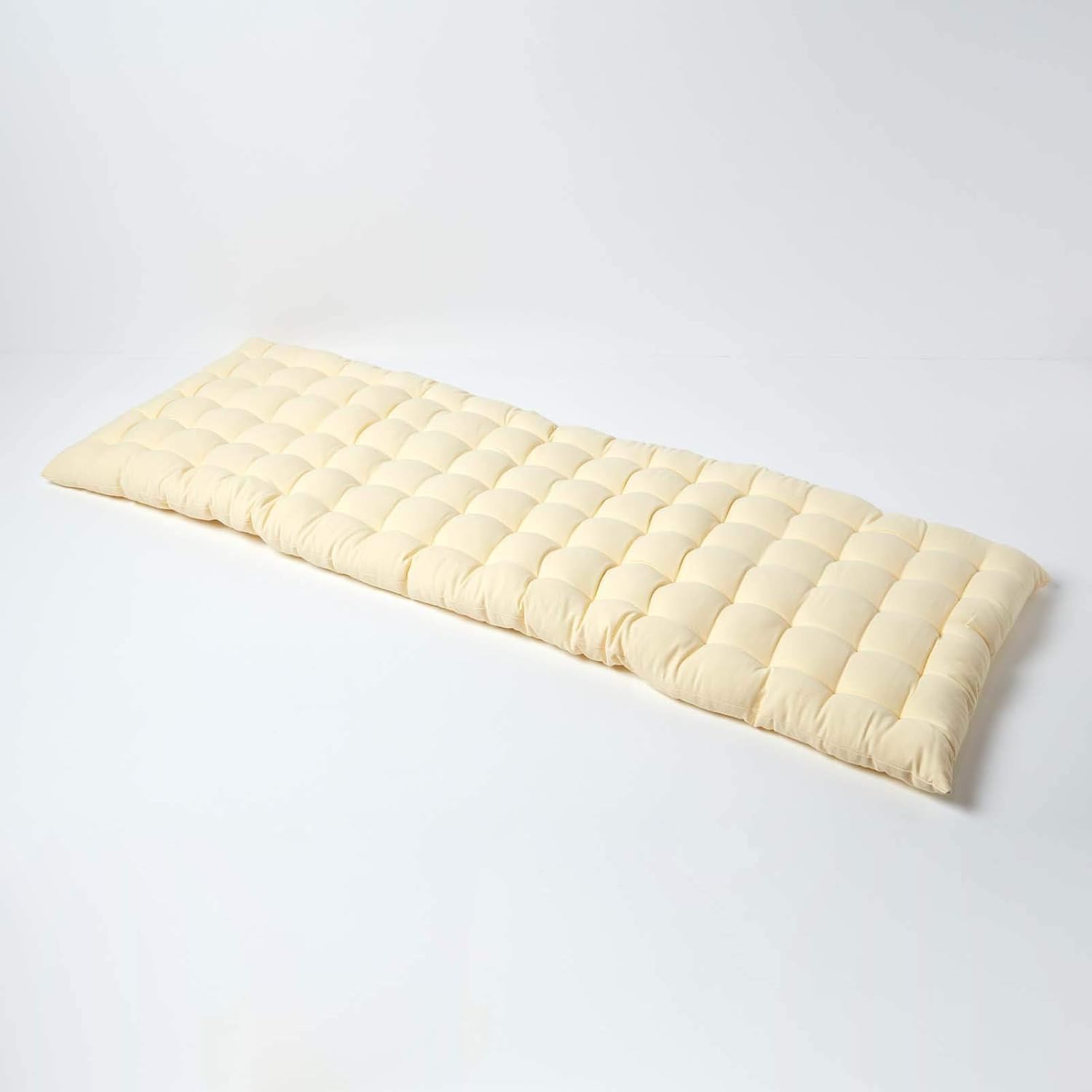 HOMESCAPES Cream Garden Bench Cushion 3 Seater Seat Pad for Patio Furniture Kitchen or Dining Bench Indoor & Outdoor Use Comfortable 100% Cotton Modern Tufted Style Thick Cushion 143cm Wide
