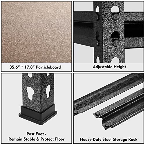 Workpro 5-Tier Metal Storage Shelving Unit, 36”W X 18”D X 72”H, Adjustable Storage Rack Heavy Duty Shelf With Particle Board, 4000 Lbs Load Capacity (Total) For Garage Warehouse, Black/Silver #TOP4