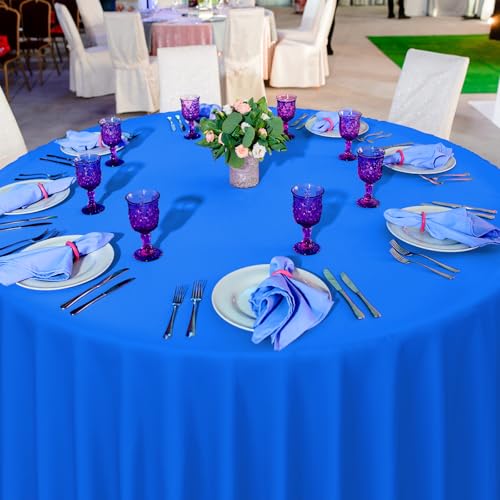 Image of 16 Pack Blue Plastic Tablecloth for Round Tables, Premium Decorative Blue Disposable Table Cloths for Parties, Bulk Round Party Table Cover for Birthday Wedding Anniversary Graduation, 84 Inch