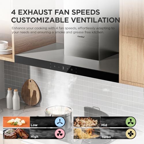 COMFEE' 90 cm Chimney Hood 90M77 Class A+++ Stainless Steel Extractor Hood with Recirculating & Ducting System, Gesture Control Extractor Fan Kitchen with Carbon Filters - Image 5