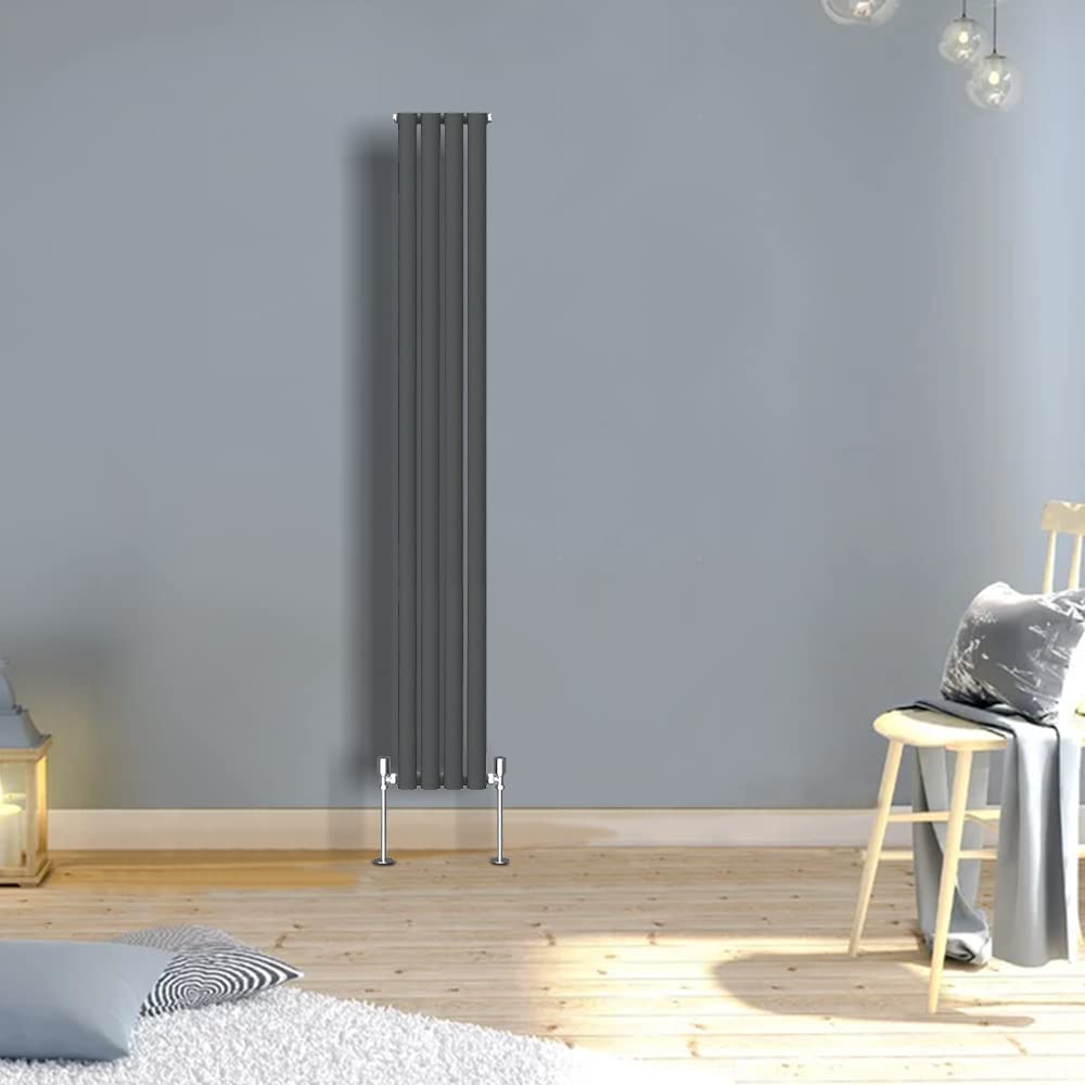 Warmehaus Anthracite Designer Radiator Vertical Oval Column Single Panel Rad 1800X236mm
