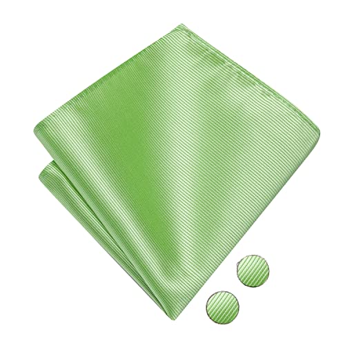 Image of Hi-Tie Bow Ties for Men Baby Green Striped Handkerchief Lapel Pin Cufflinks Mens Bowtie Sets for Wedding Formal Party
