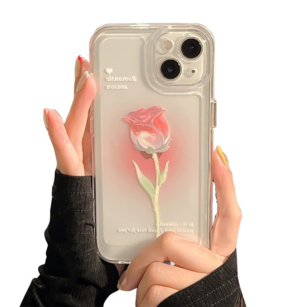 Casechics Compatible with iPhone Case,Cute Tulip Rose Flower Flower Camera Lens Protection Clear Soft Shockproof Cover Phone Case for Women Girls (