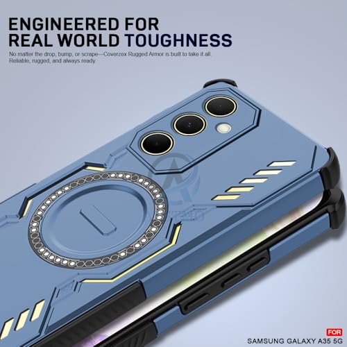 Image of AESTMO Back Case Cover for Samsung Galaxy A35 5G | Magnetic Case with Built-in Metal Ring | Compatible with MagSafe Accessories | Shockproof Hybrid (PC + TPU) (Blue)
