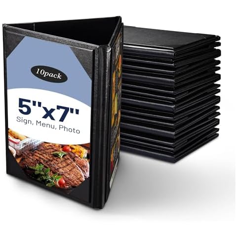 WeChef 10 Pack 5"x7" 3 Sides Table Tent Holder Menu Holder Bar Cafe Restaurant Black Cover