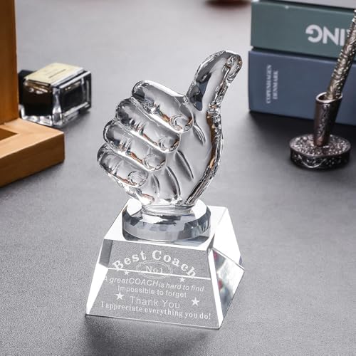 LONGWIN Best Coach Gifts for Men Women, Baseball/Volleyball/Softball Coach Christmas Birthday Retirement Gifts Crystal Awards with Thumbs Up — view 2