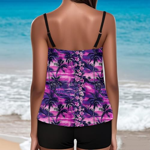 Two Piece Women's Tankini Swimsuits Plus Size Floral Print Strappy Top with Shorts Swimsuit Modest Bathing Suits4
