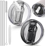 ROMANVIC Stanley Cup Deckel Auslaufsicher,2 Stück Abnehmbar Ersatzdeckel für 40oz Becher mit 2 Trinkhalmen,1 Strohhalm Bürste und 1 Demontagewerkzeug,Wiederverwendbarer Deckel Stanley Cup Dicht