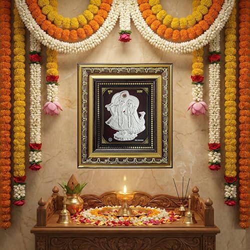 Image of 999 Silver Radha Krishna Frame - Pure Silver Sheet with Purity Certificate | Ideal for Pooja Room, Diwali Gift & Home /Office Decor - 1 Unit (22 x 20 CM / 8.5 x 8 Inch)