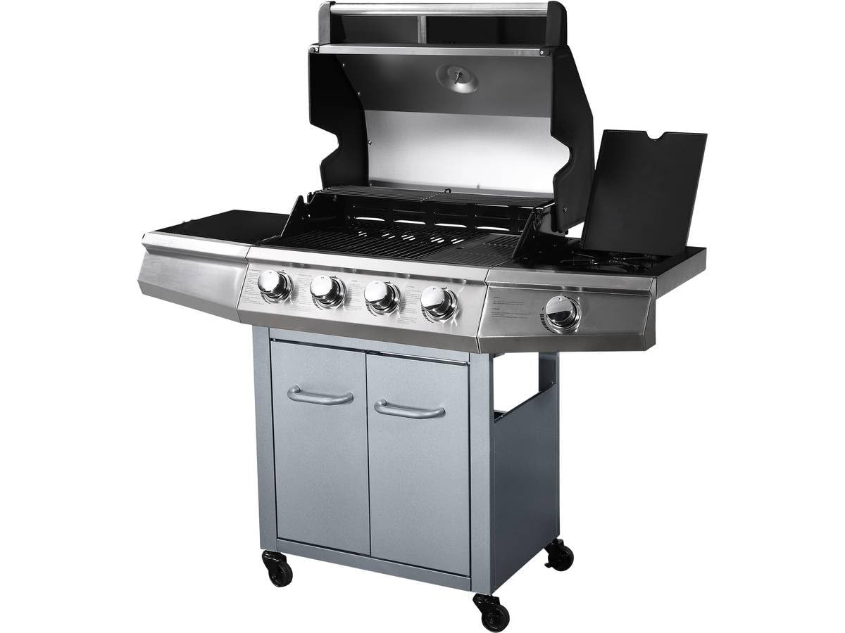 Habitat et Jardin Barbecue gaz avec LED Bingo 5, 5 Brûleurs Dont 1 Latéral, avec Housse Protection, 15.2 kW, Argenté ‎1351_93469