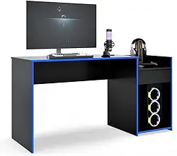 Mesa para Computador Pc Gamer Com Gaveta Nicho Escrivaninha Eros (Preto/Azul)
