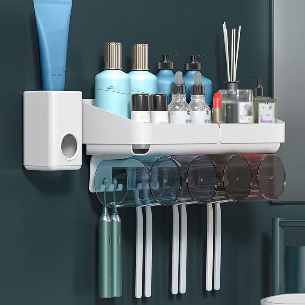 Estante Para Cepillos de Dientes Organisateur Mural, Porte-brossage à Dents avec dispensateur et Tasses Support pour Brosse à Dents de Bain(E)