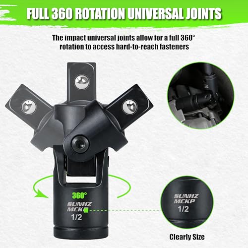 Image of 18-Piece Impact Socket Extension Set - 1 /4 inch 3 /8 inch 1 /2 inch Drive Socket Extension Bars, Includes Ratchet Extension Set, Socket Adapter Set, Swivel Universal Joints & Impact Coupler, CR-V Steel