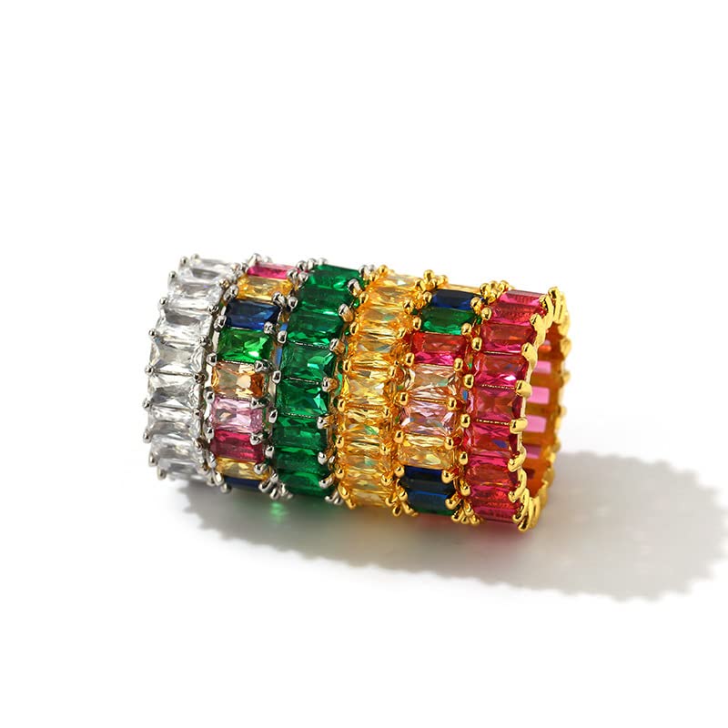 Fuqimanman2020 Cubic Zirconia Emerald Cut Eternity Ring Colorful Eternity Rainbow Ring Multi Color Gemstone Bands Ring Jewelry Gift3