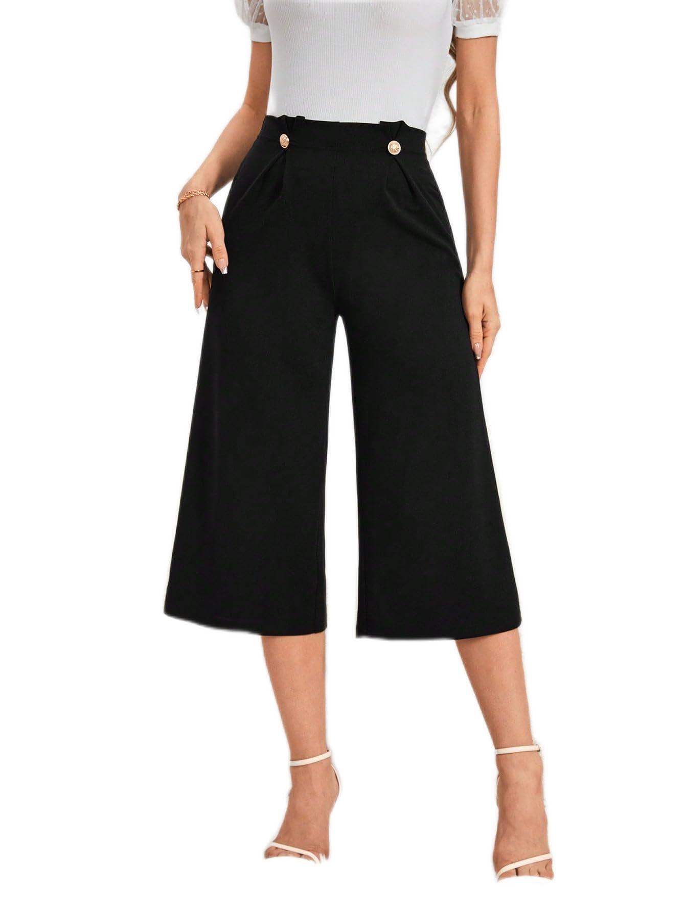 CRYBA Womens Pants High Waist Button Detail Wide Leg Pants Pant for Women