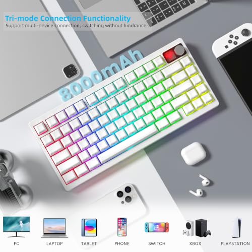 Image of Womier 75% Wireless Mechanical Gaming Keyboard with Knob&Dot-Matrix Display | Bluetooth5.0 /2.4GHz /USB C Thocky Creamy Keyboard for PC Computer, 8000mAh Battery Jelly key board for Win /Mac (MT75-White)
