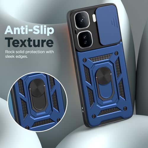 Image of Pikkme Back Cover for iQOO Neo 10 Pro 5G | D10 Tough Armor | 360 Protection Case | Sliding Camera Shield Cover & Ring Holder Stand Bumper Case (Blue)