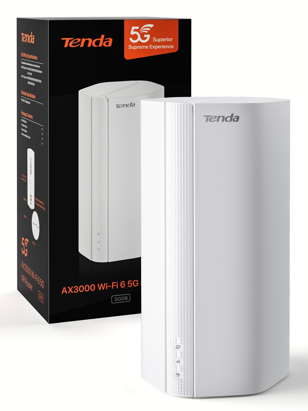 Tenda 5G06 Routeur 5G Double SIM Basculement Automatique, AX3000 Bi-Bande WiFi 6, 2.5G LAN/WAN Port, Box 5G Mesh WiFi+, VPN & WPA3, Plug-and-Play
