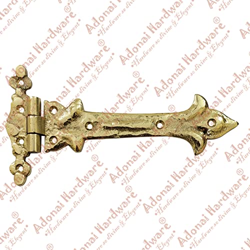 Image of Adonai Hardware Adonijah Brass Strap T Hinge (7.9 inch x 2 Pack, Polish Lacquered) for Barn Doors, Gates, Kitchen Cabinets, Sheds, Wooden Box, Furniture, Cedar Chest and Trunks