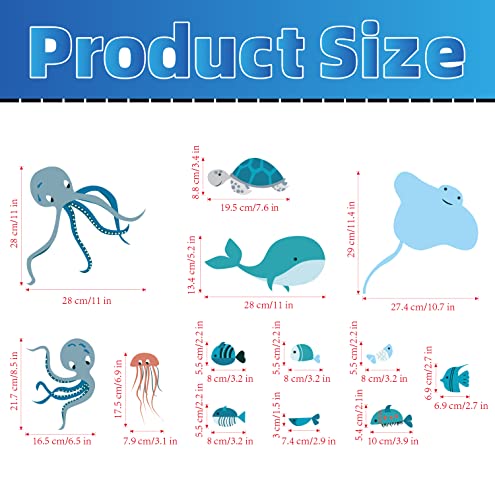 Ocean Fish Wall Decals Under The Sea Wall Decals Stickers With Whale Octopus Stingray Sea Stars Turtle Shells And Sea Kelps For Kids Room Daycare Classroom Playroom #TOP1