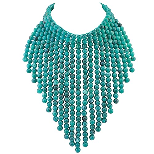 Coiris Boho African Acrylic Beaded Bib Statement Necklace Strands Layered Cluster Chunky Collar Choker Necklace for Women Fashion Costume Jewelry (N0065-Teal)