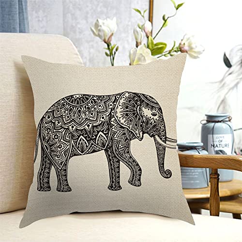Hysing Throw Pillow Covers 18 X 18 Inch Floral Art Elephant Ethnic Tribal Elephant Black And White Linen Square Pillow Cases Decorative Cushion Cover For Sofa Bedroom Living Room #TOP1