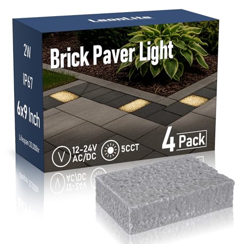 Image of LEONLITE 4-Pack Paver Light 6x9 Inch 5CCT Brick Lighting for Pavers