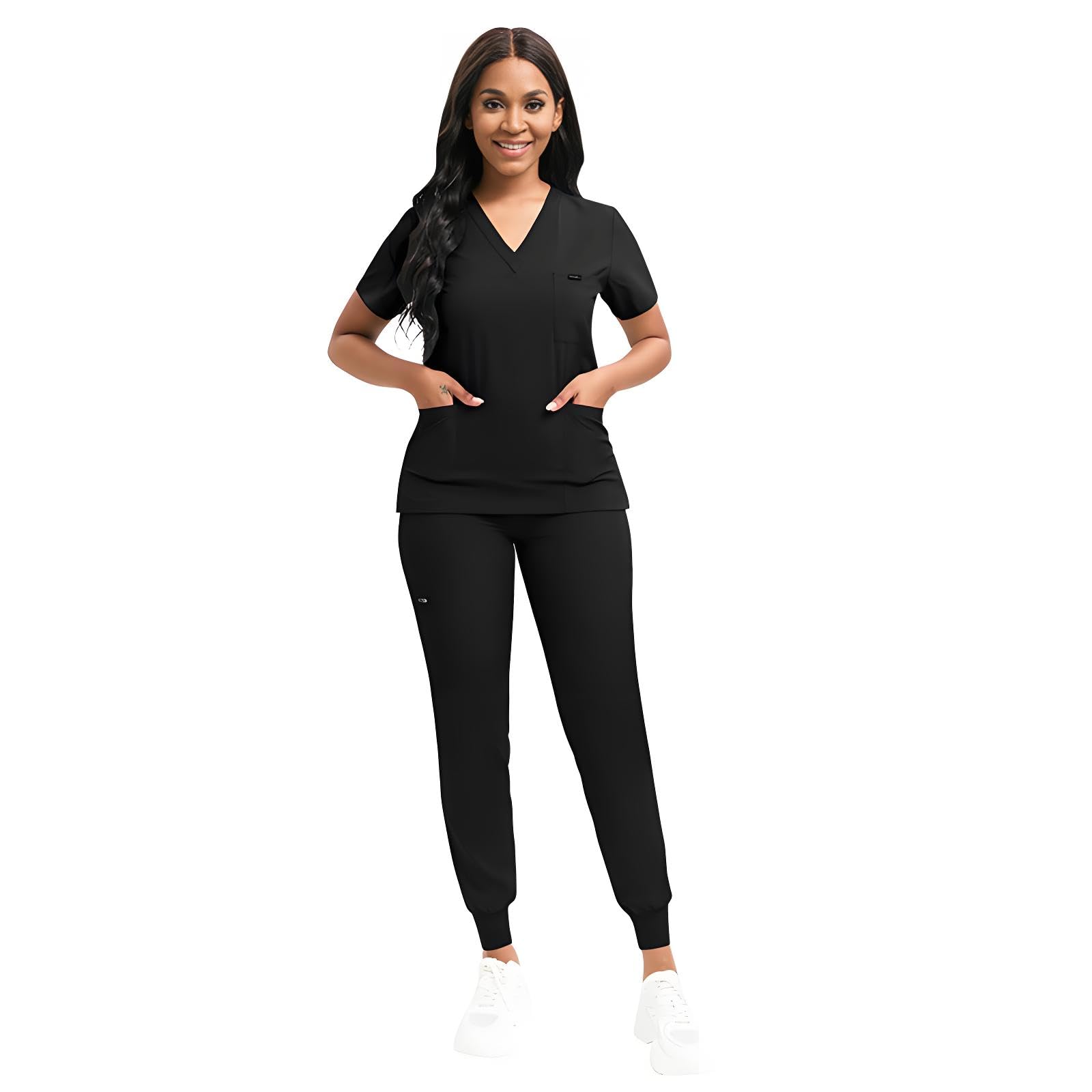 Uniformes Sanitarios Mujer Bata Limpieza Enfermera (FR/ES, Letras, S, M, Regular, Regular, Negro V+)