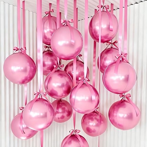 Image of 12PCS Metallic Pink Round Foil Balloons 22 inch 15 inch 10 inch Large Mylar Balloons | Shiny Pink 4D Ball Balloons for Birthday Party, Graduation, Wedding, Christmas, New Year, Disco Prom Party Decorations