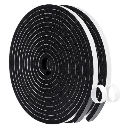 Image of MAGZO Weather Stripping Door Seal, 3 /8 Inch Wide X 1 /4 Inch Thick Adhesive Foam Tape Soundproof Weatherstripping for Windows, 2 Rolls Total 26FT Black