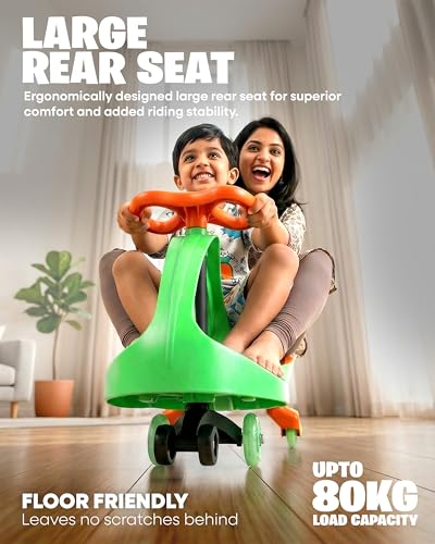 Image of Tygatec Swing Car Ride-On Toy for Kids | Self Propelled Wiggle Car | No Battery Required | Smooth Steering | Indoor Outdoor Toy Car | Orange Color | Ages 3+