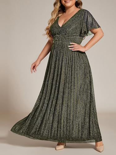 Image of Ever-Pretty Women's Plus Size Glitter Formal Dresses for Curvy Women A Line V Neck Gala Mother of Bride Dress Evening Gown