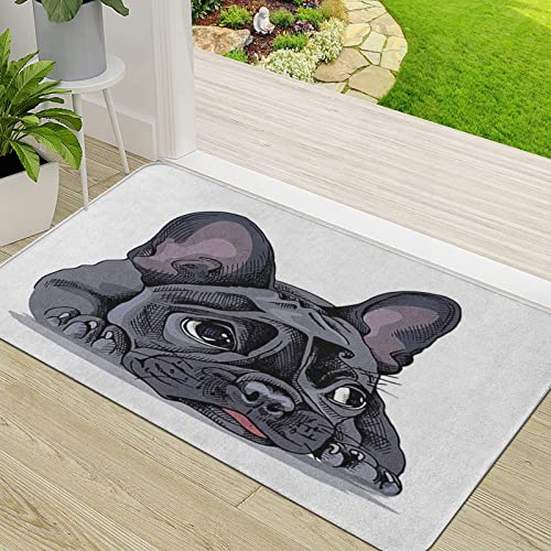 ERICAT Zerbino Ingresso,Cane Bulldog francese ritratto mano divertente cucciolo triste annoiato,Antiscivolo Assorbente Resistente allo sporco Tappeto Cucina Tappeto Tappeto Entrata Zerbino