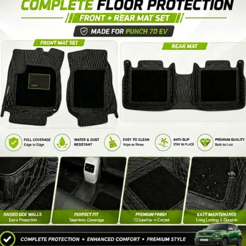 Image of EV MASTER 7D Car Floor Mats for Tata Punch EV Hybrid (2026 Onwards) Complete Set | Waterproof | Anti-Slip | Luxury Premium Car Mat | Full Coverage | Custom Fitted Car Foot Mats