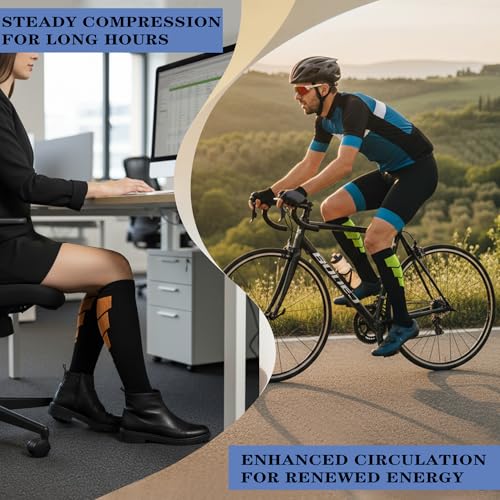 Image of 3 Pairs Knee High Graduated Compression Socks For Women and Men - Best Medical, Nursing, Travel & Flight Socks - Running & Fitness - 15-20mmHg