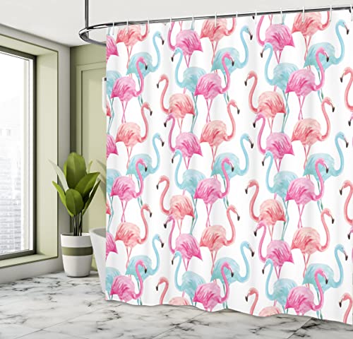 ABAKUHAUS Watercolor Shower Curtain, Flamingos in Many Colors Hand Drawn Bird Exotic Animals Illustration - Image 4