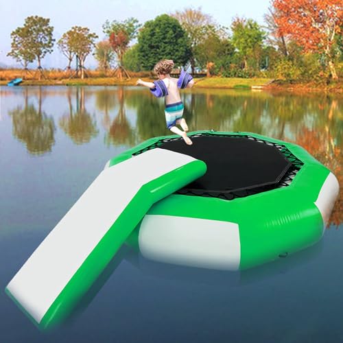 YEYUBIW Inflatable Lake Trampoline Swimming Platform, Water Trampoline with Slides and Air Pump, Portable Bouncing Swimming Platform,Green,A 2m/6.5ft