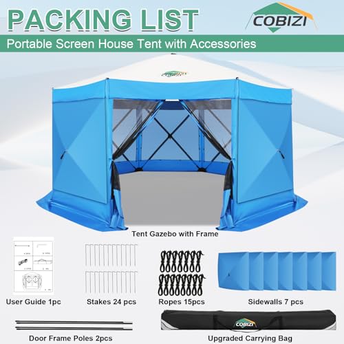 Image of COBIZI 15x15 FT Pop Up Gazebo - Canopy Tent, Large Gazebos On Clearance with Sidewalls, Screened in Gazebo,carpas para Patio,Portable Screen Tents for 12-15 Persons Outdoor Camping, Backyard, Blue
