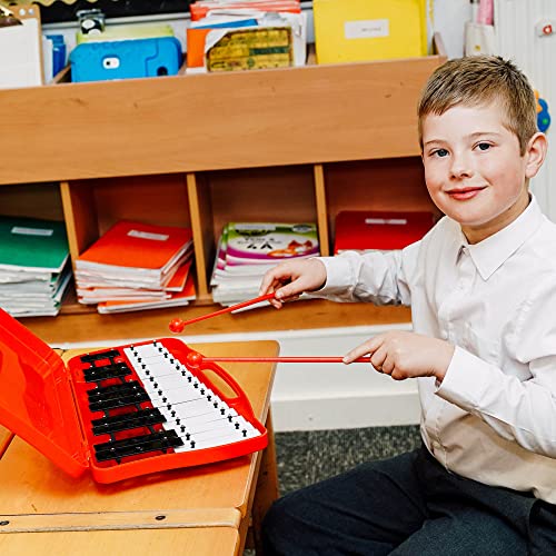 Image of A-Star 25 Note Soprano Chromatic Glockenspiel Xylophone in Red Case with Black /White Keys and Two Plastic Beaters - 2 Octaves G5 to G7