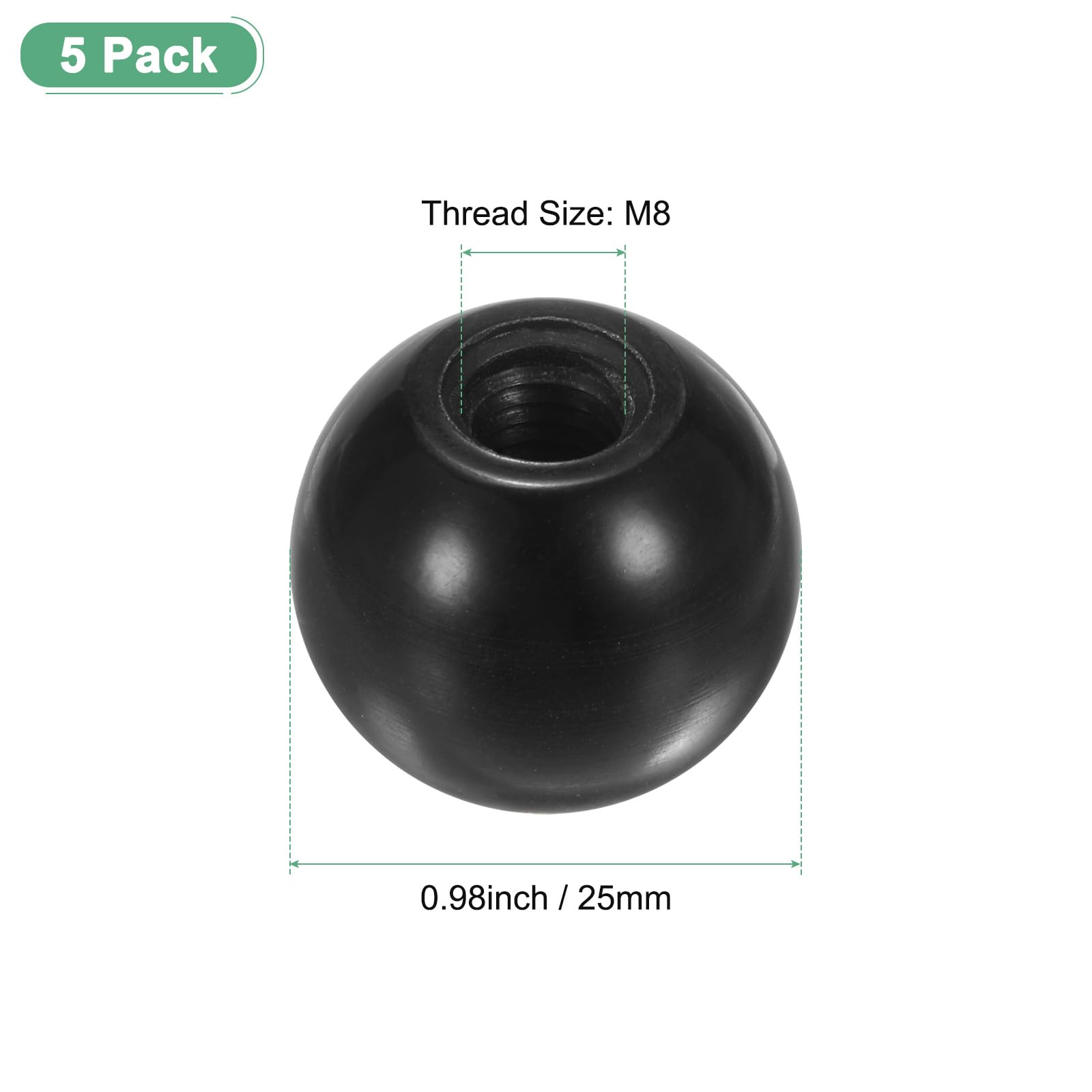 M METERXITY 5-Pack Threaded Ball Knobs, M8 Female Thread 25mm Dia. Thermoset Ball Knob for Lathe/Machine/Lawn Mowers - Image 3