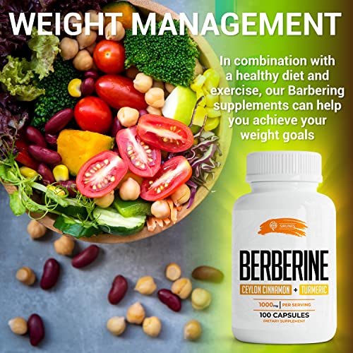 Sirunes Berberine Capsules Ceylon Cinnamon & Turmeric - Berberine Hcl Dietary Supplement For Men And Women – Non Gmo Berberine 1000Mg – Ideal For Immune Support, Heart, Cholesterol Level #TOP3