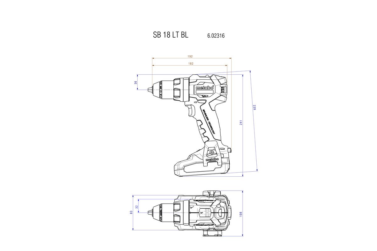 METABO MÁQUINAS - METABO 602316800 - Taladro percutor sin escobillas a bateria 18V / 2x LiHD 4,0 Ah Li-Ion SB 18 LT BL con maletín