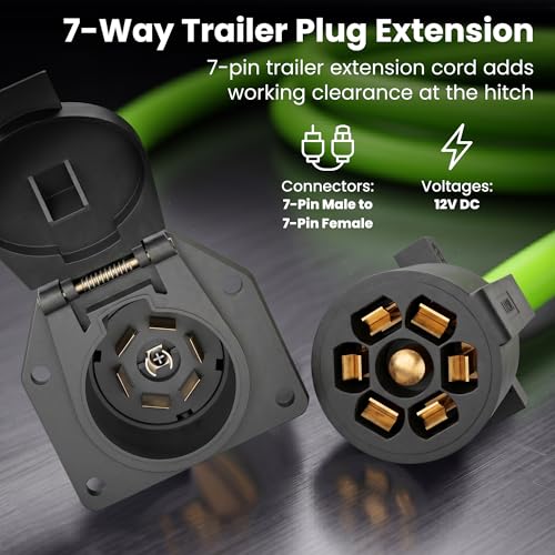 GEARit 7-Way Trailer Extension Cord (12 Feet) 7-Pin Trailer Plug Inline Cord Wire Harness Cable Double Prongs Connector for Gooseneck Hitch, Truck, Camper, RV - 12ft by GEARit - Image 2