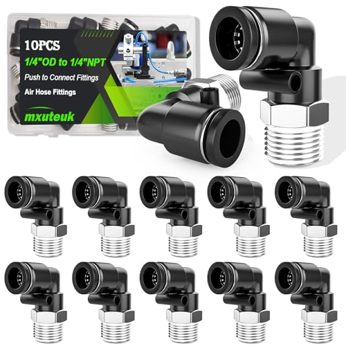 Image of mxuteuk 1 /4 inch NPT to 1 /4 inchOD Push to Connect Fittings, Quick Connect Air Hose Fittings,Elbow Pneumatic Fittings(10PCS)